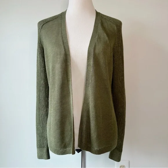 Loft Linen Rayon Blend Olive Green Cardigan No Closure Sage Army, size Medium - Picture 1 of 16